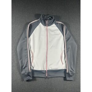 Nike Girls' Vintage Full-Zip Track Jacket Grey White Pink Size M (8-10)
